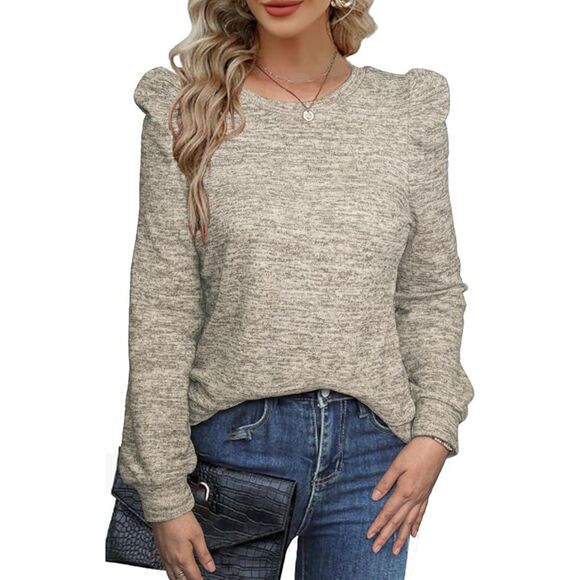 Fashion Blouson Puff Sleeve Greige Sweatshirt Size Large - Picture 1 of 9